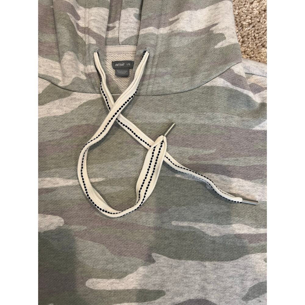 Aerie Sweatshirt Pullover Hoodie Muted Camo Green Grey Cuff Women's Large EUC
